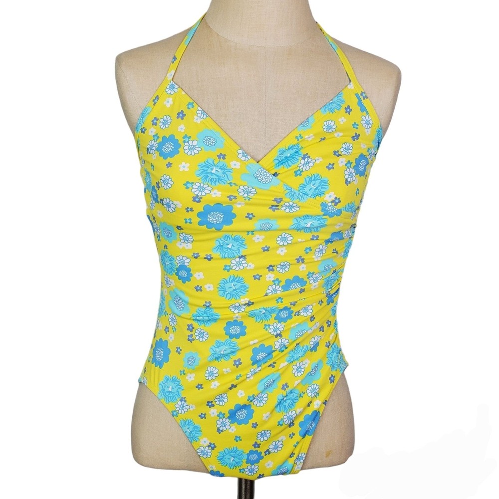 Vintage Lilly Pulitzer Yellow Floral Lion One Piece Swimsuit Womens Sz S/6 Vtg